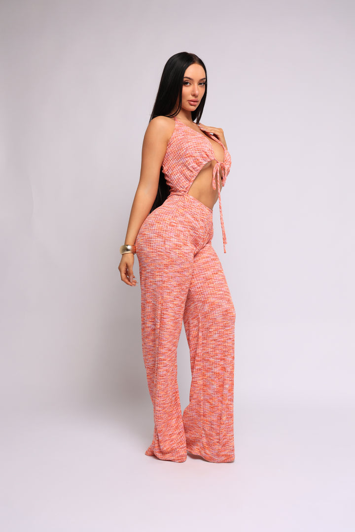 Sweet Escape Cut Out Halter Wide Leg Jumpsuit.
