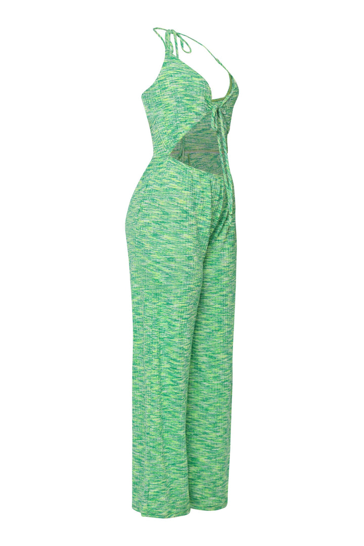  Breezy green one-piece with drapey legs and halter top style