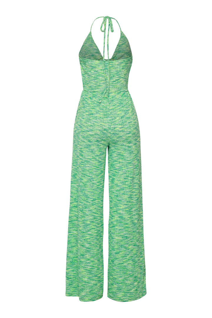 Cut out green jumpsuit in relaxed fit with shimmer finish