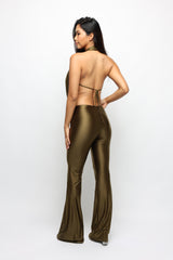 Velvet Hour Deep Cowl Halter Jumpsuit