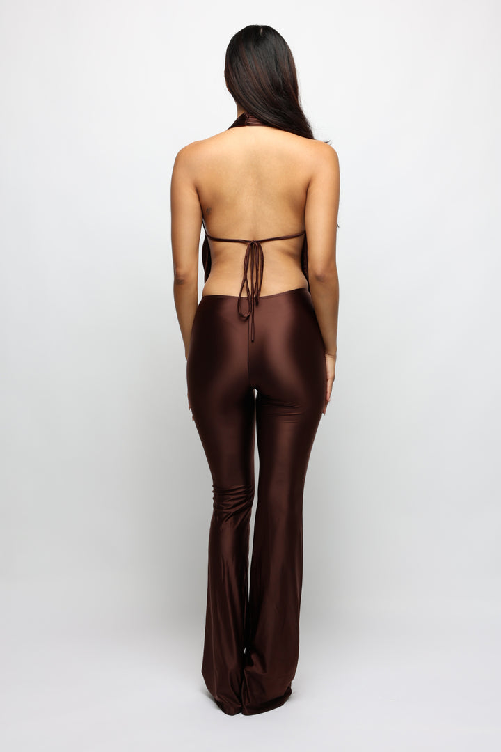 Velvet Hour Deep Cowl Halter Jumpsuit