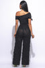 Off shoulder bodysuit set with wide leg ruffle pants