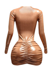 Liquid foiled bodysuit & mini skirt set