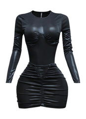 Liquid foiled bodysuit & mini skirt set