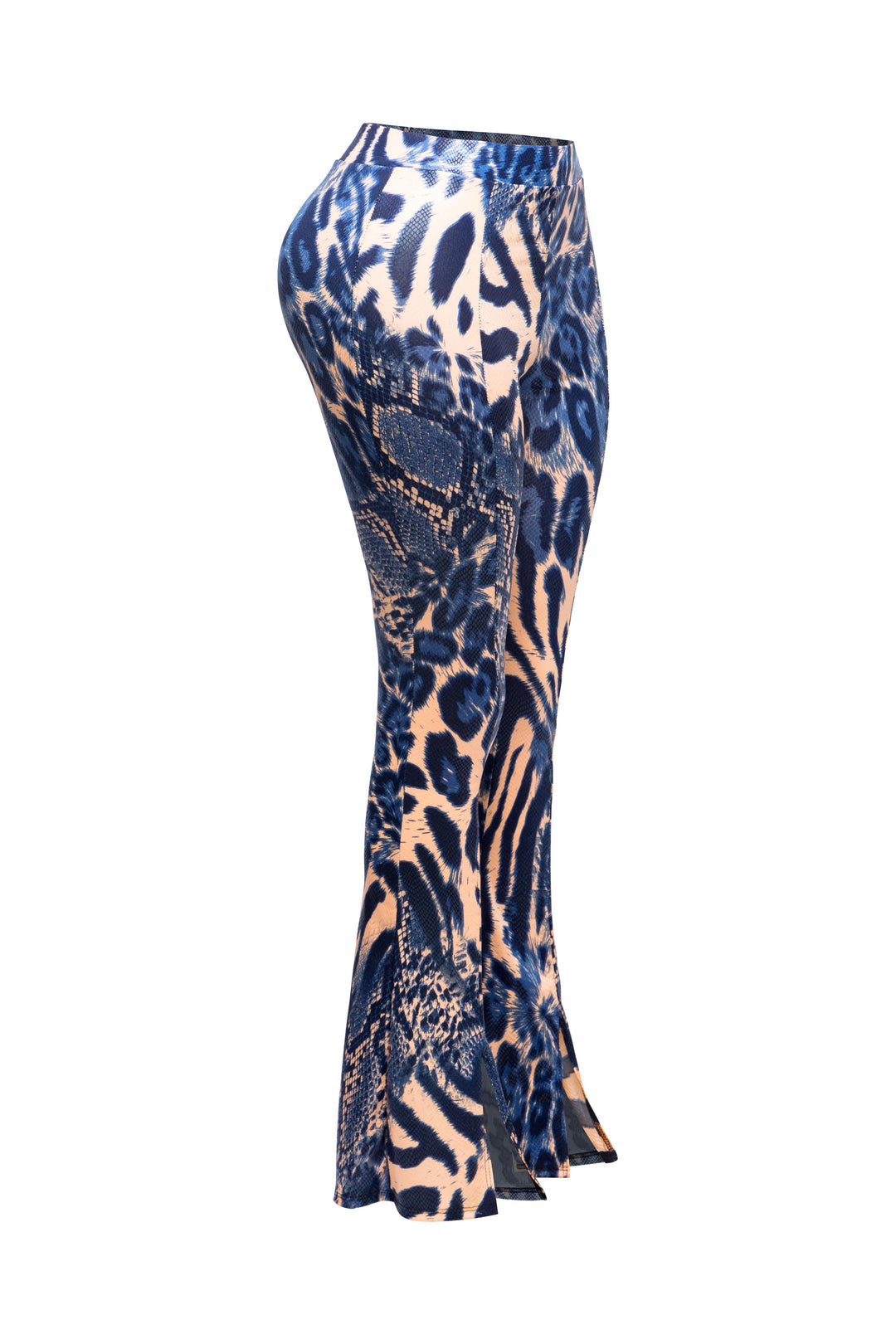 Foiled animal printed slit hem flared pants