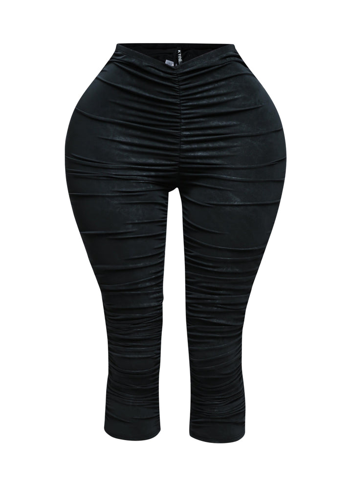 All over ruched denim pu capri