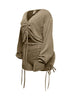 Ruched drawstring long sleeve crop top & shorts set