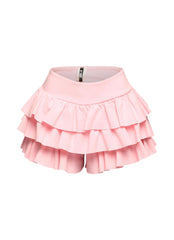 Solid ruffled shorts