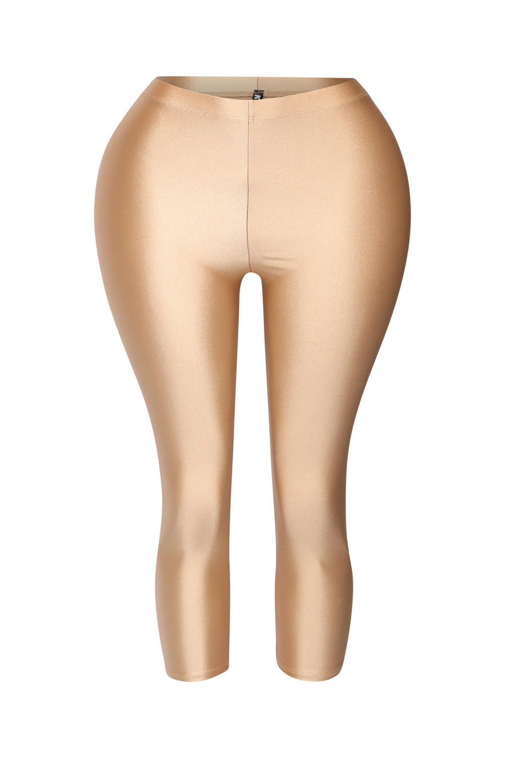 Metallic gold leggings with high-shine finish and capri cut

