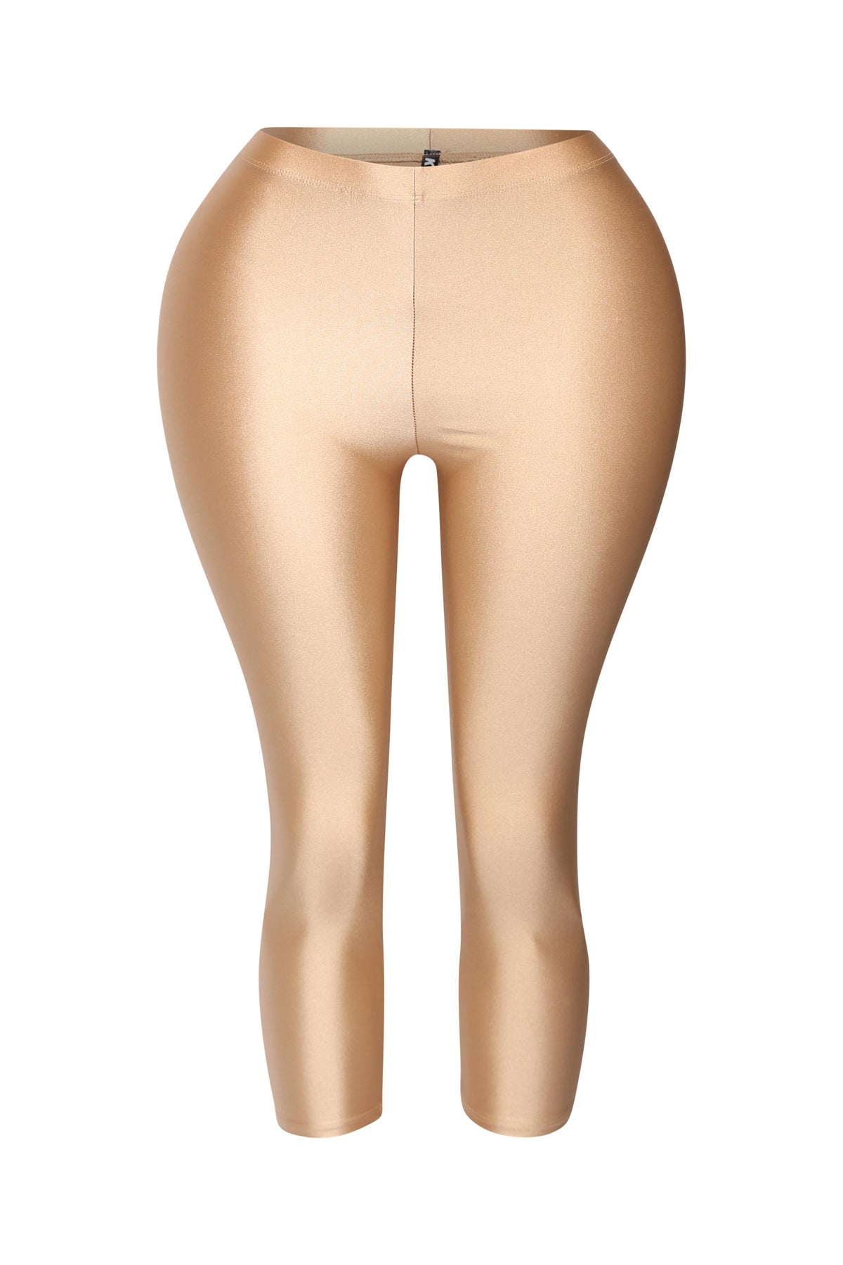 Metallic gold leggings with high-shine finish and capri cut

