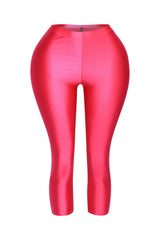 Hot pink shiny leggings with high-rise cut and sculpting bodycon fit

