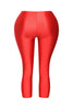 Red bodycon leggings with high shine texture and pull-on waistband


