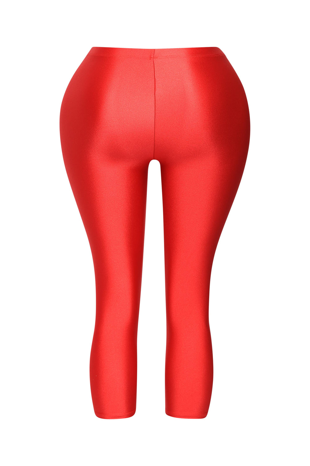 Red bodycon leggings with high shine texture and pull-on waistband


