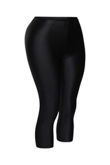 Glossy black leggings featuring sculpted shape and snug fit

