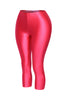 Form-fitting pink leggings with liquid shine finish and stretchy shape

