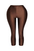 Chocolate brown capri leggings with glossy finish and body-hugging stretch

