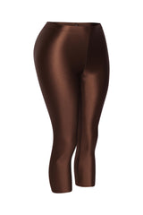 High-shine brown leggings featuring sculpted fit and seamless high waist

