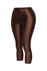 Liquid effect brown leggings in cropped cut with sleek contouring design

