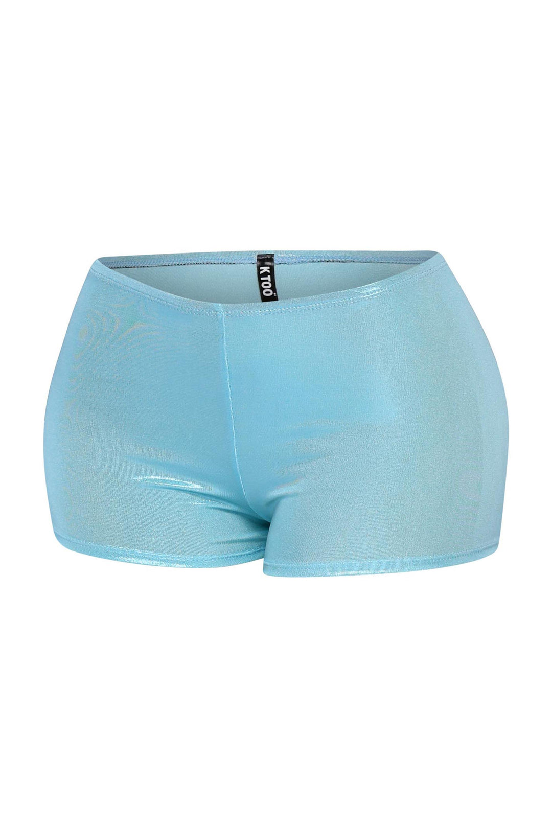 Bright turquoise fitted shorts with elastic waistband and sleek curves