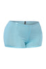 Shimmery turquoise mini shorts in high-rise fit with soft stretch