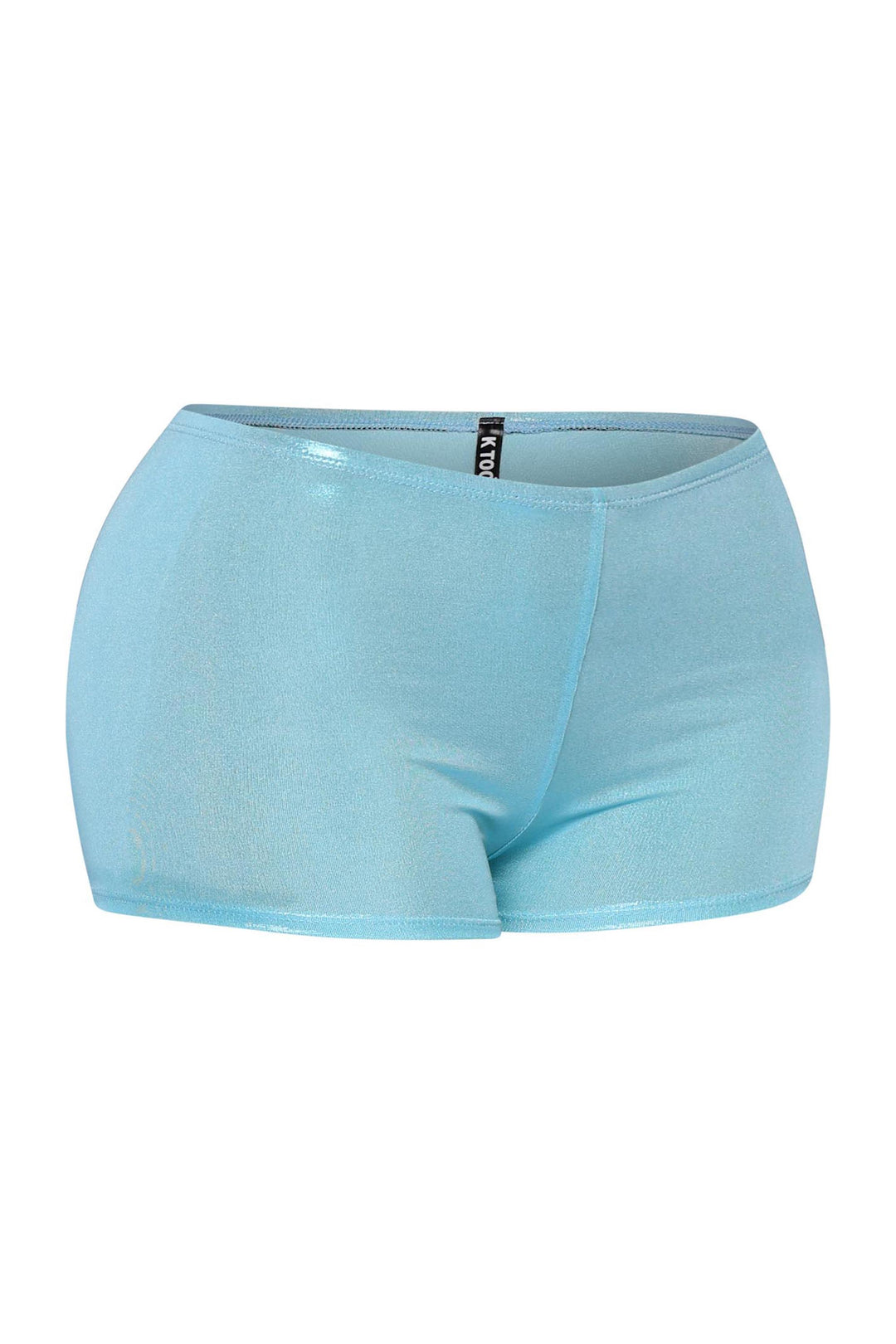 Shimmery turquoise mini shorts in high-rise fit with soft stretch