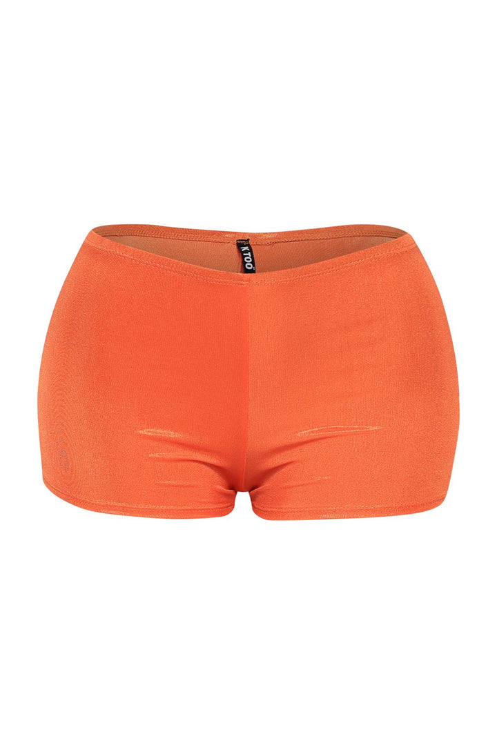 Tangerine high-waist shorts with shiny finish and bodycon fit