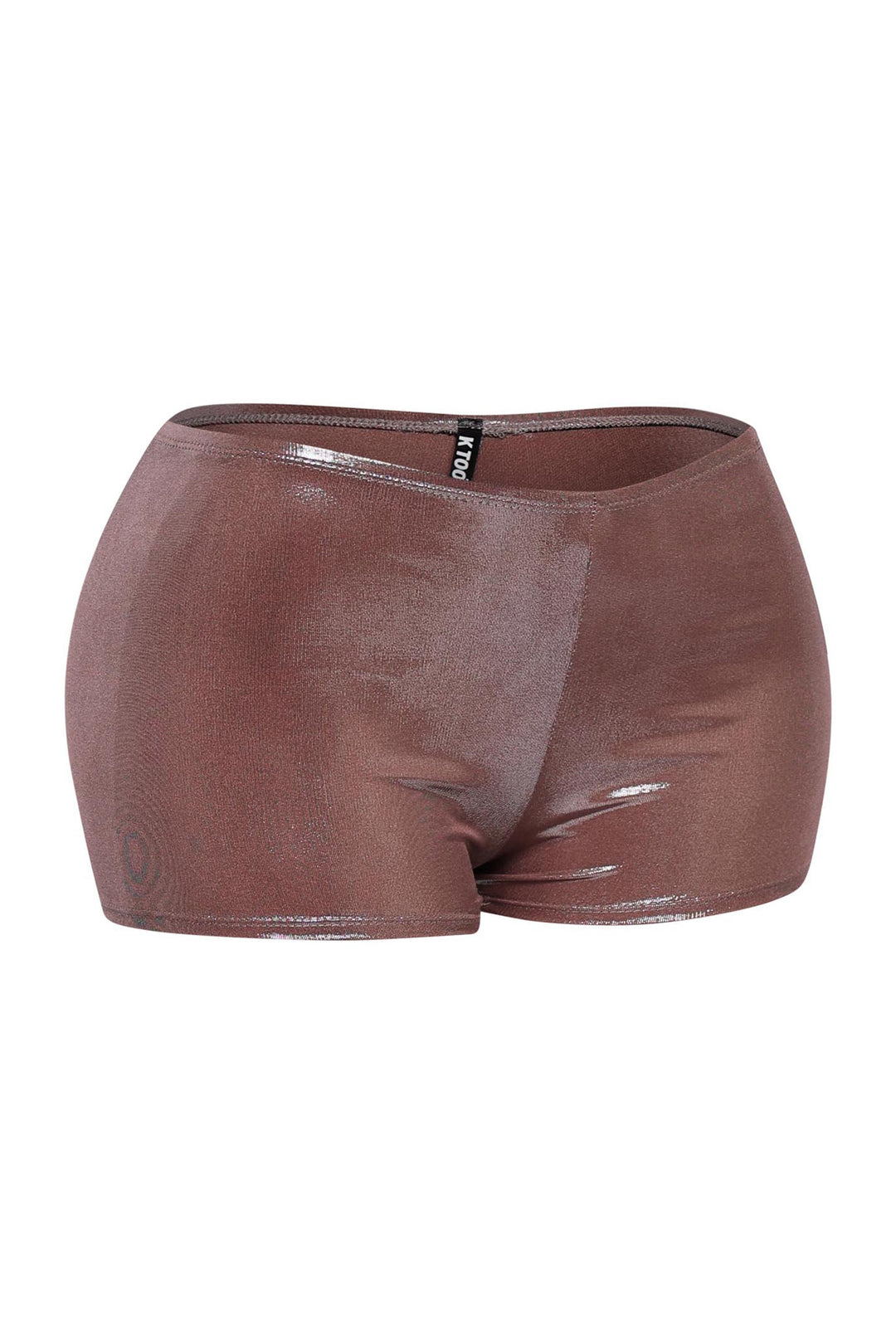 Chocolate shimmer hot pants in high-waist silhouette and luxe shine