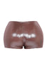  Mocha brown fitted mini shorts with liquid sheen and soft waistband