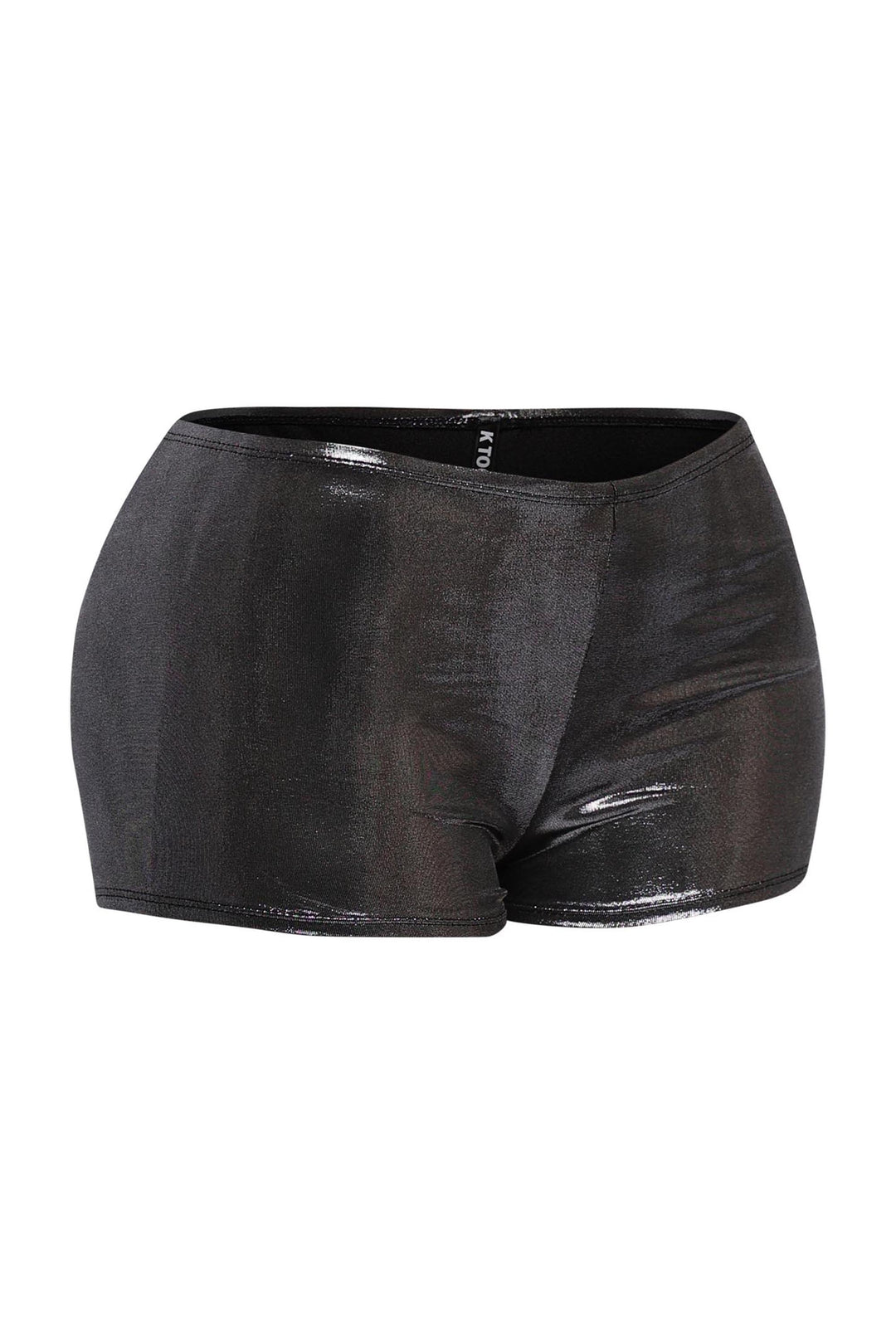 Glossy black fitted hot pants in stretchy bodycon fabric