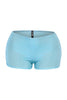 Turquoise metallic shorts with icy shine and body-hugging silhouette