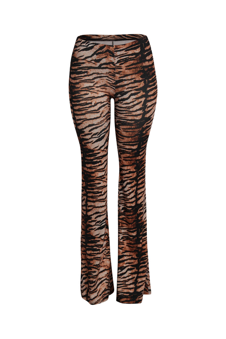 Tiger print high waist flare pants front view animal pattern Y2K