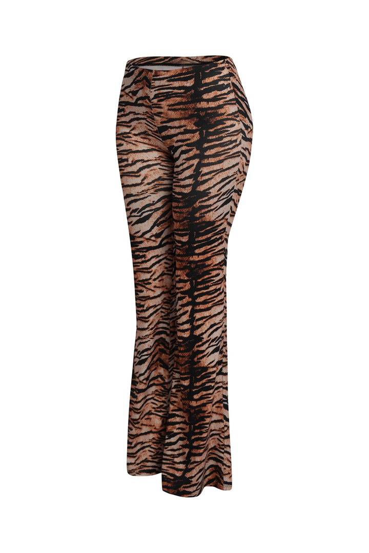 Tiger print high waist flare pants side view bold animal print vibe