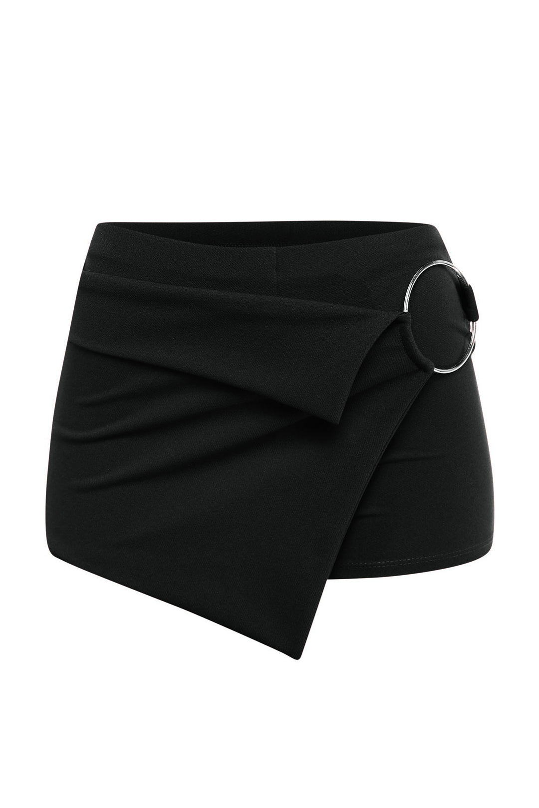 Black O-ring wrap skort with high waist
