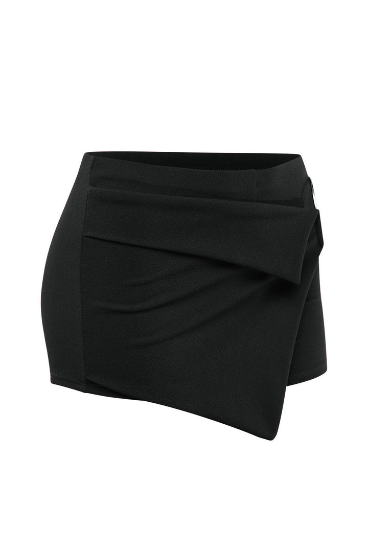 Slim fit black mini skort with wrap detail