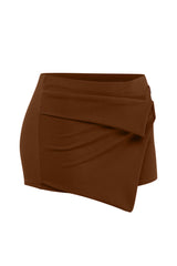 Slim fit brown mini skort with wrap detail