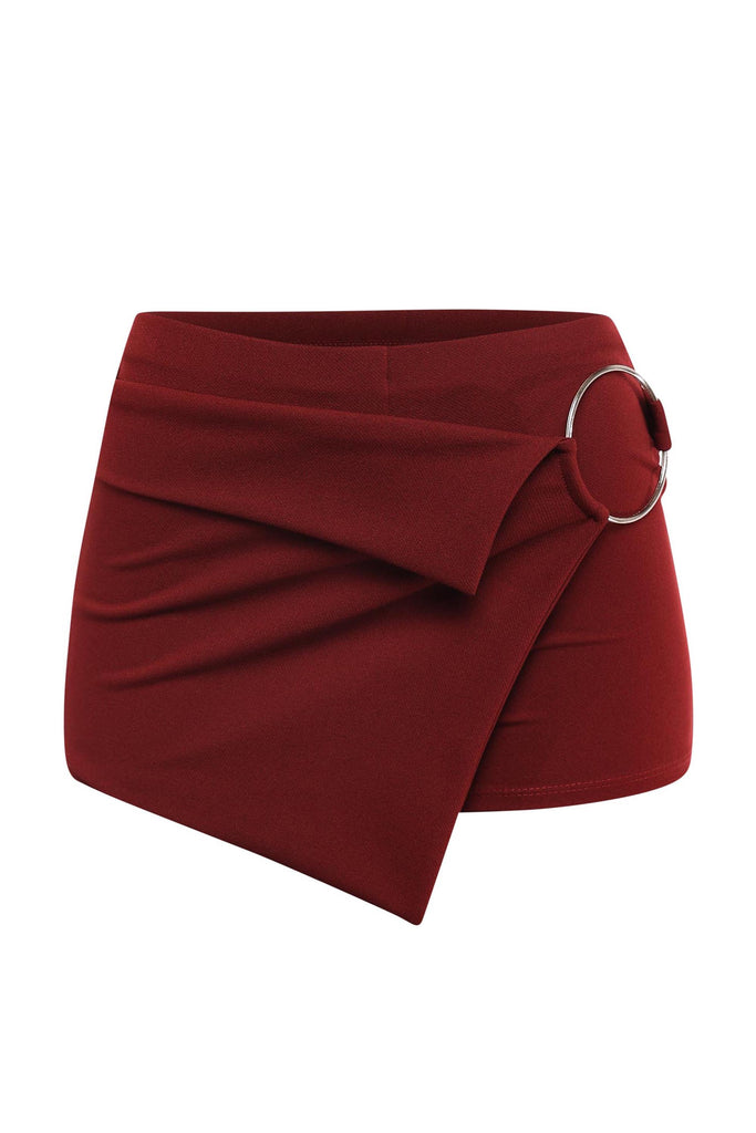 Burgundy O-ring wrap skort with high waist