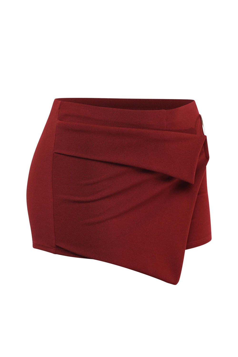 Slim fit burgundy mini skort with wrap detail
