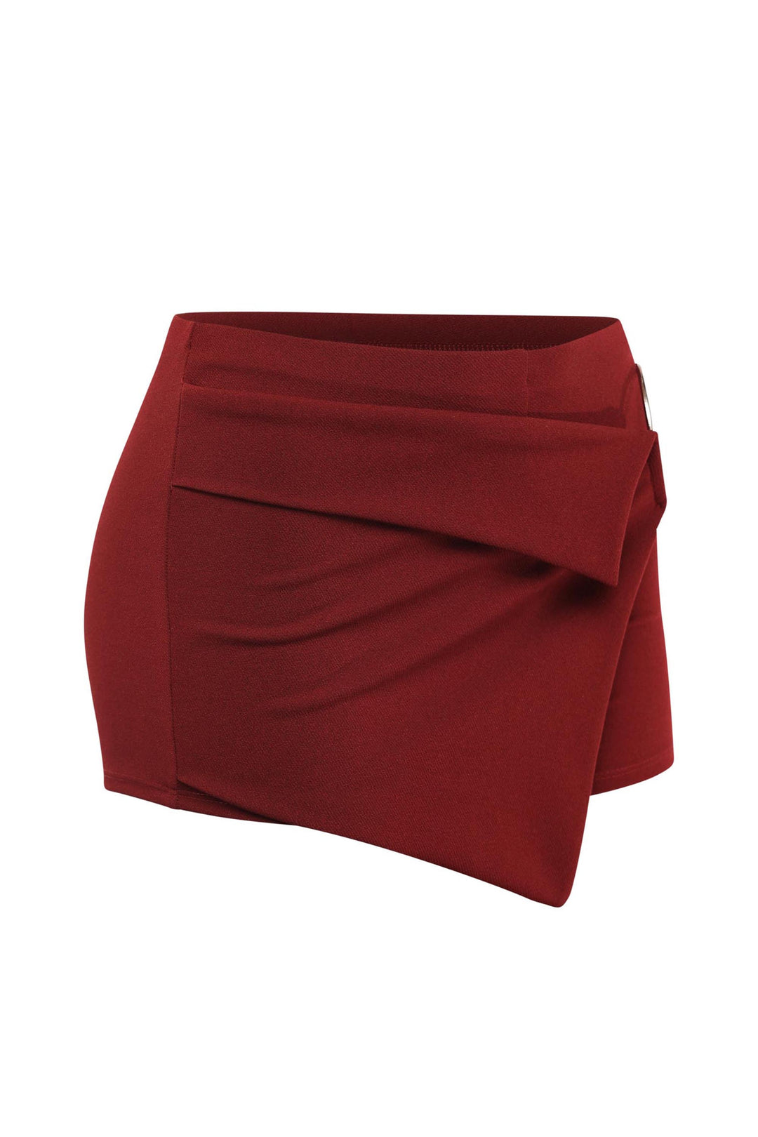 Slim fit burgundy mini skort with wrap detail