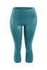 Teal capri leggings with a textured pattern on a white background