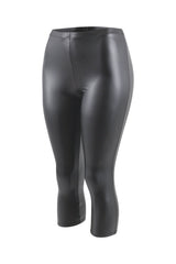 Black leather-like capri pants on a white background