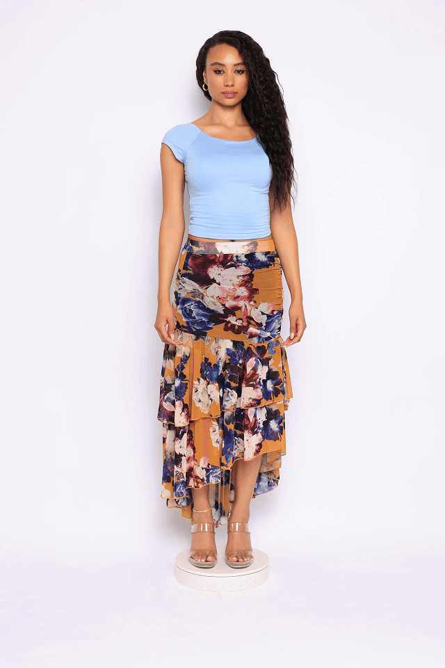 Asymmetrical hem floral skirt