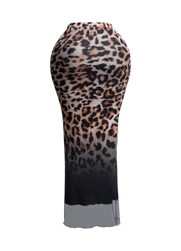 Leopard ombre mesh maxi skirt