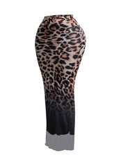 Leopard ombre mesh maxi skirt