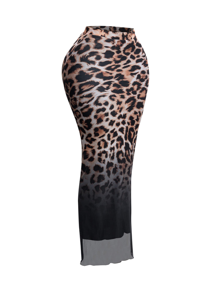 Leopard ombre mesh maxi skirt