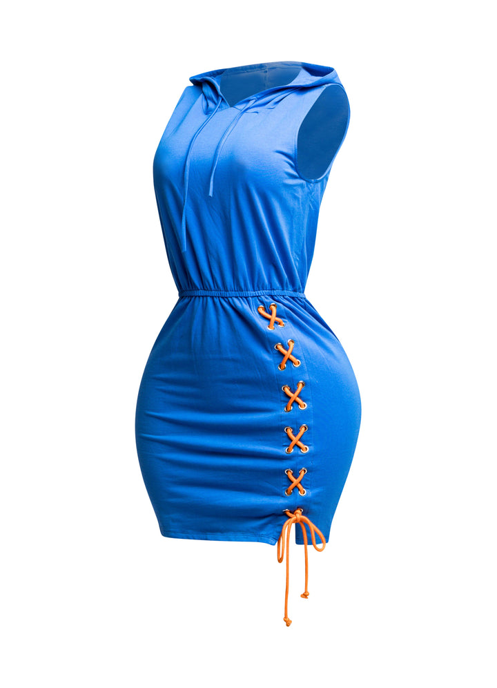 Cross Tied Hoodie Sleeveless Mini Dress