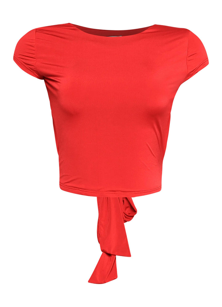 Open and tied back cap sleeve top