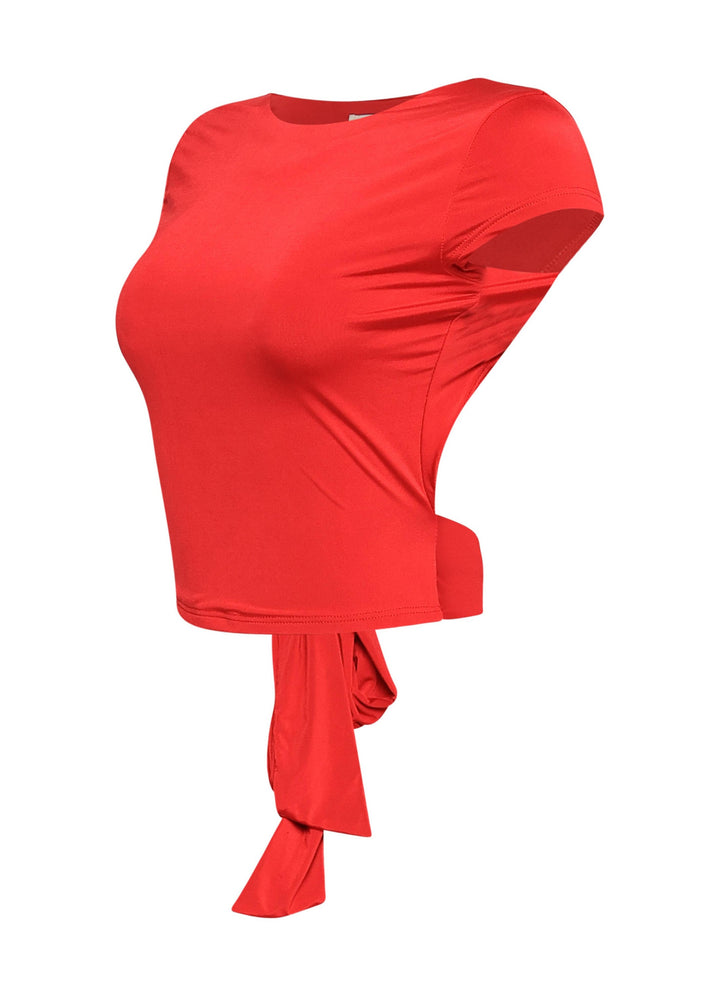 Open and tied back cap sleeve top