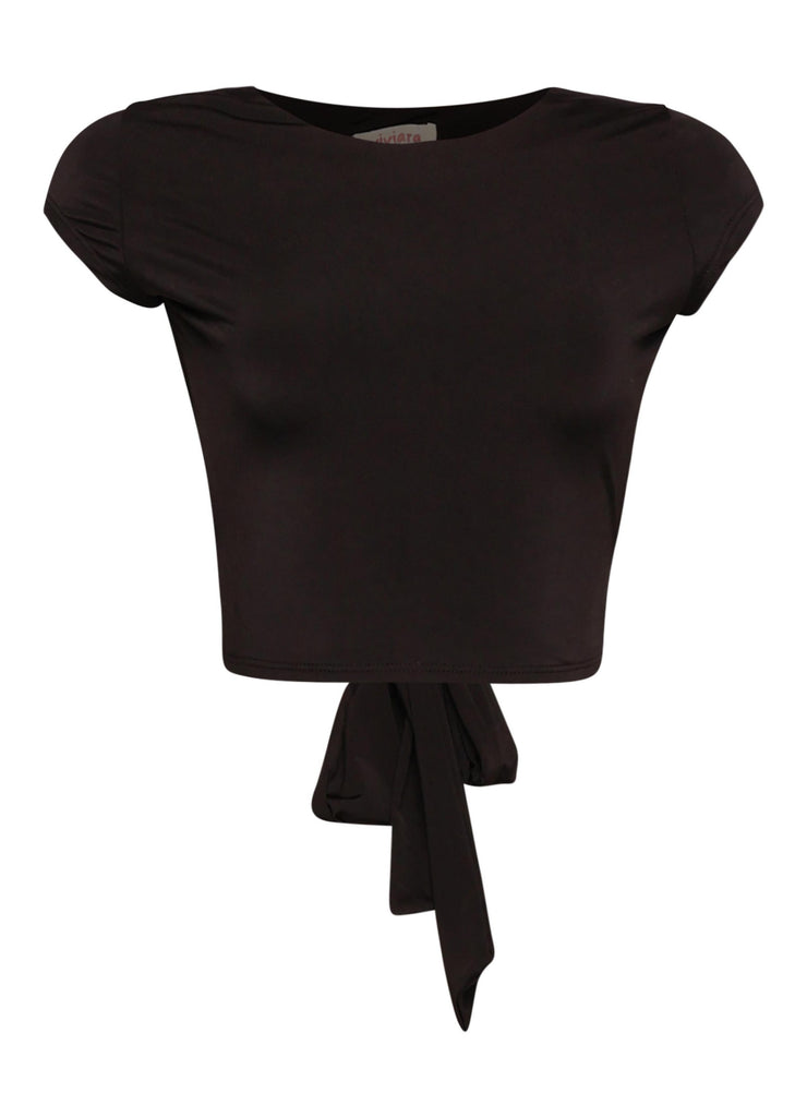 Open and tied back cap sleeve top