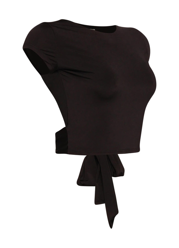 Open and tied back cap sleeve top