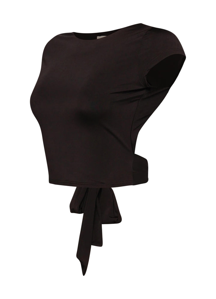 Open and tied back cap sleeve top